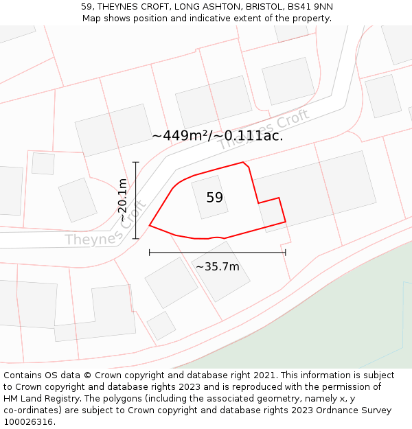 59, THEYNES CROFT, LONG ASHTON, BRISTOL, BS41 9NN: Plot and title map