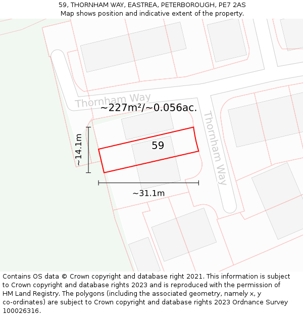 59, THORNHAM WAY, EASTREA, PETERBOROUGH, PE7 2AS: Plot and title map