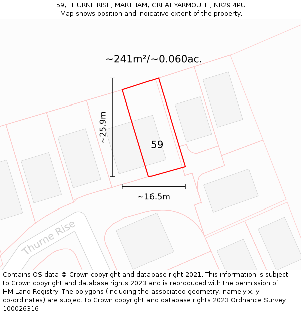 59, THURNE RISE, MARTHAM, GREAT YARMOUTH, NR29 4PU: Plot and title map