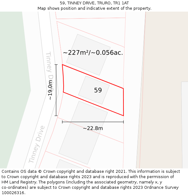 59, TINNEY DRIVE, TRURO, TR1 1AT: Plot and title map