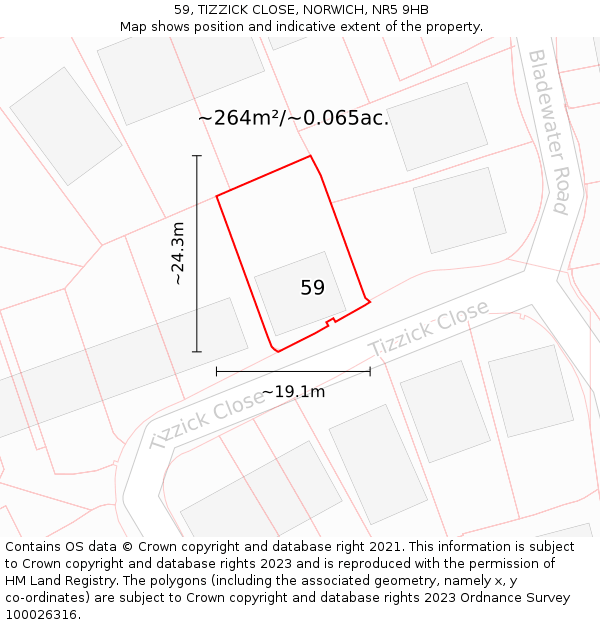 59, TIZZICK CLOSE, NORWICH, NR5 9HB: Plot and title map