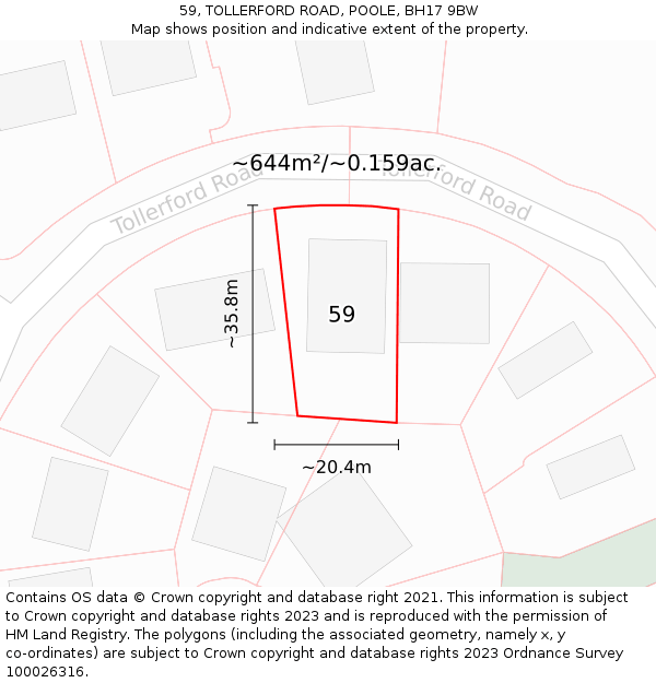 59, TOLLERFORD ROAD, POOLE, BH17 9BW: Plot and title map