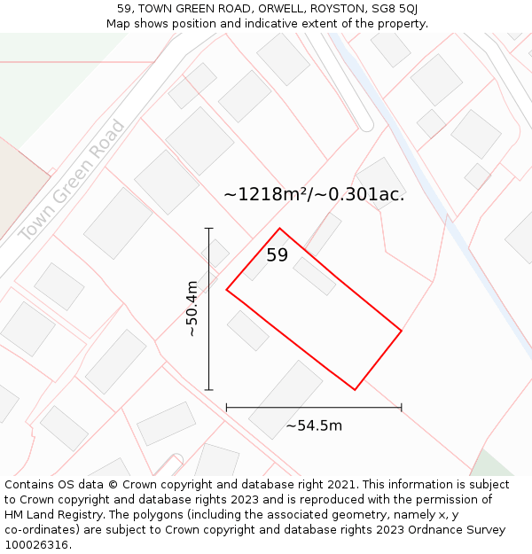 59, TOWN GREEN ROAD, ORWELL, ROYSTON, SG8 5QJ: Plot and title map