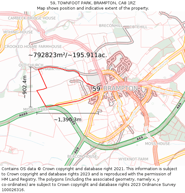 59, TOWNFOOT PARK, BRAMPTON, CA8 1RZ: Plot and title map