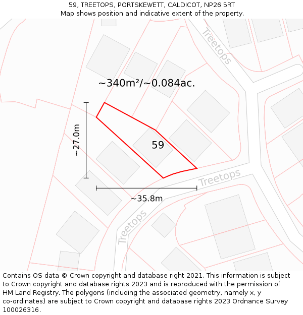 59, TREETOPS, PORTSKEWETT, CALDICOT, NP26 5RT: Plot and title map