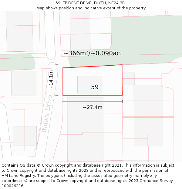 59, TRIDENT DRIVE, BLYTH, NE24 3RL: Plot and title map