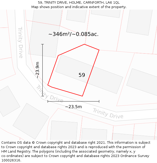 59, TRINITY DRIVE, HOLME, CARNFORTH, LA6 1QL: Plot and title map