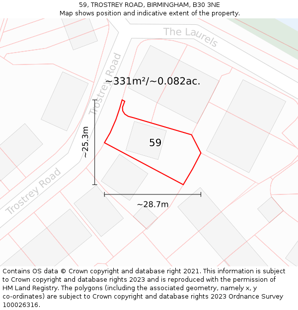 59, TROSTREY ROAD, BIRMINGHAM, B30 3NE: Plot and title map