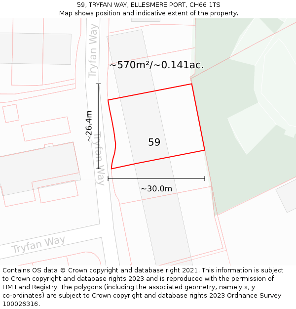 59, TRYFAN WAY, ELLESMERE PORT, CH66 1TS: Plot and title map