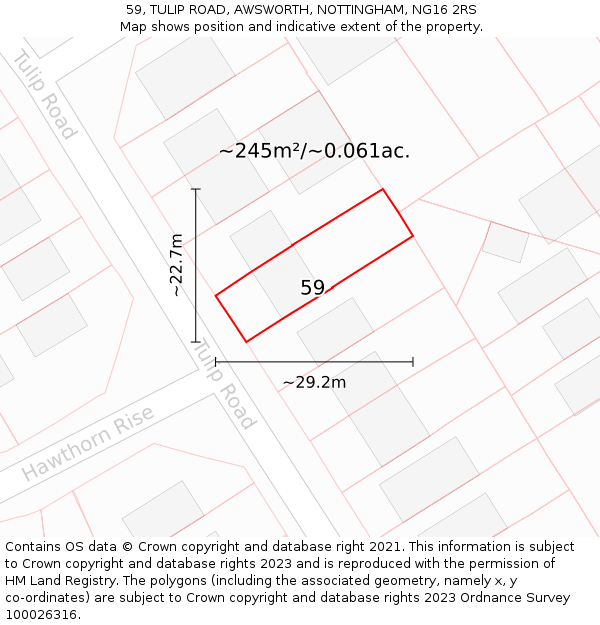 59, TULIP ROAD, AWSWORTH, NOTTINGHAM, NG16 2RS: Plot and title map