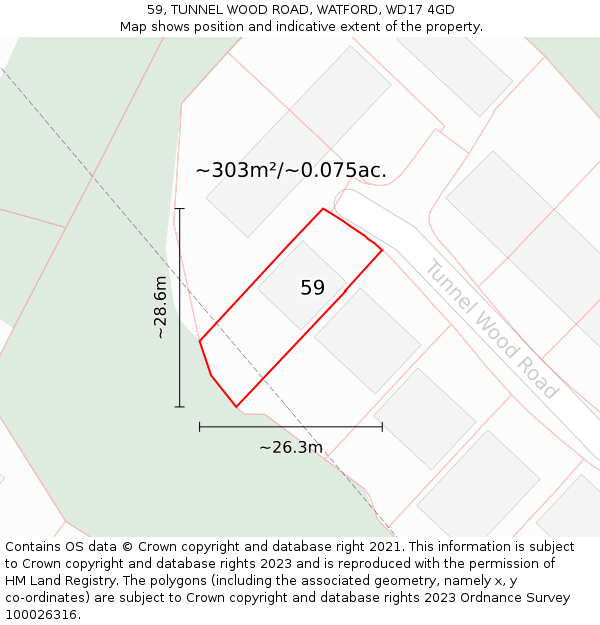 59, TUNNEL WOOD ROAD, WATFORD, WD17 4GD: Plot and title map