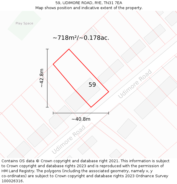 59, UDIMORE ROAD, RYE, TN31 7EA: Plot and title map