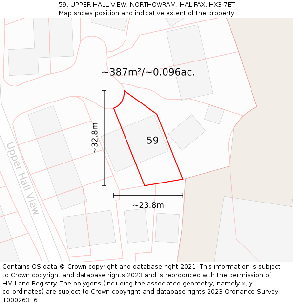 59, UPPER HALL VIEW, NORTHOWRAM, HALIFAX, HX3 7ET: Plot and title map