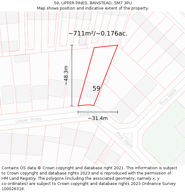 59, UPPER PINES, BANSTEAD, SM7 3PU: Plot and title map