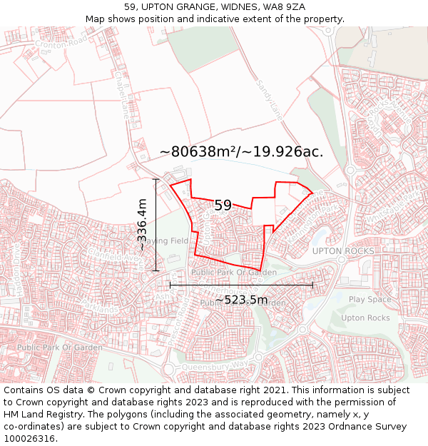 59, UPTON GRANGE, WIDNES, WA8 9ZA: Plot and title map