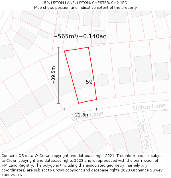 59, UPTON LANE, UPTON, CHESTER, CH2 1ED: Plot and title map