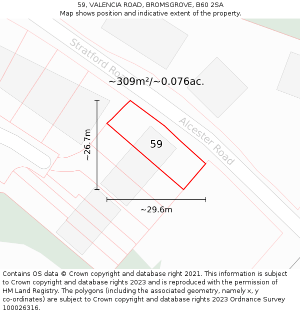 59, VALENCIA ROAD, BROMSGROVE, B60 2SA: Plot and title map