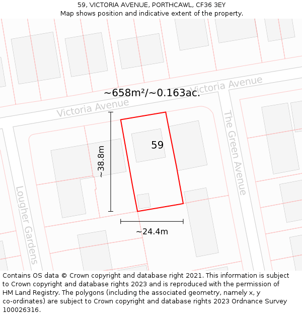 59, VICTORIA AVENUE, PORTHCAWL, CF36 3EY: Plot and title map
