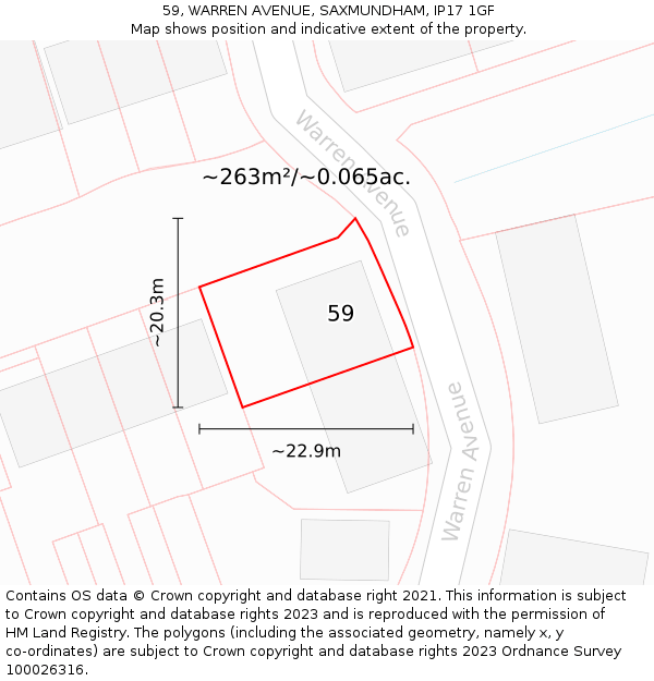 59, WARREN AVENUE, SAXMUNDHAM, IP17 1GF: Plot and title map