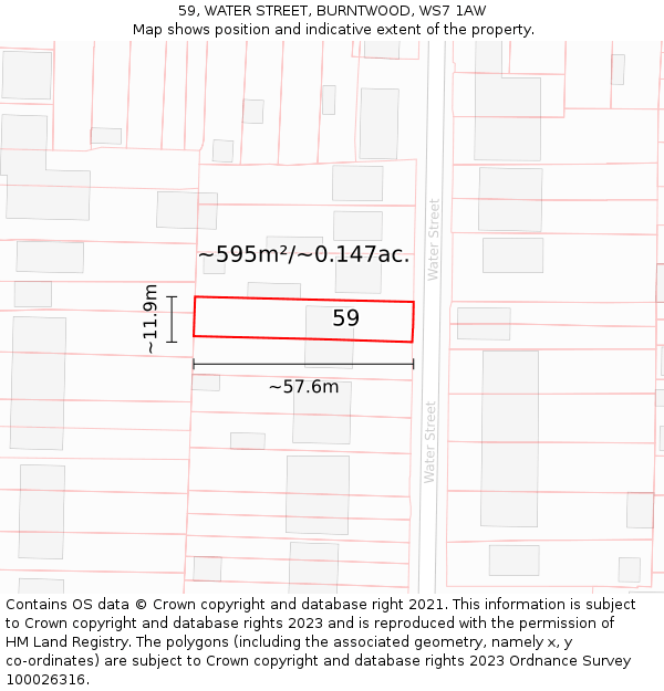 59, WATER STREET, BURNTWOOD, WS7 1AW: Plot and title map