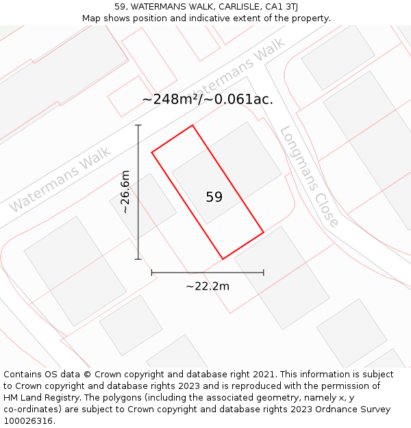 59, WATERMANS WALK, CARLISLE, CA1 3TJ: Plot and title map