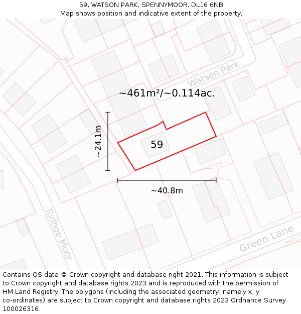 59, WATSON PARK, SPENNYMOOR, DL16 6NB: Plot and title map