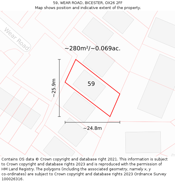 59, WEAR ROAD, BICESTER, OX26 2FF: Plot and title map