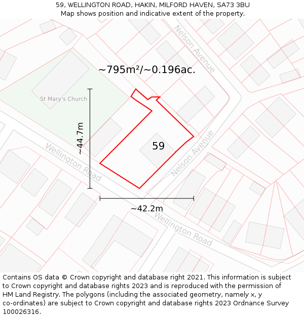 59, WELLINGTON ROAD, HAKIN, MILFORD HAVEN, SA73 3BU: Plot and title map