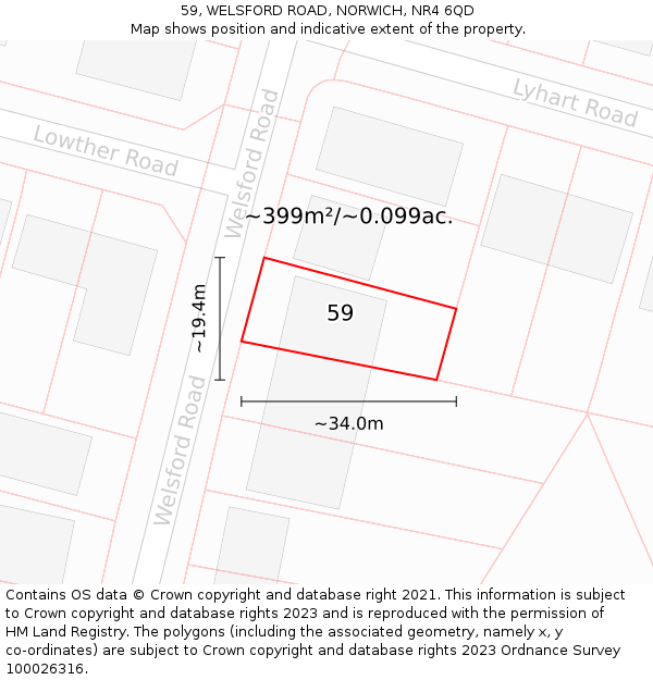 59, WELSFORD ROAD, NORWICH, NR4 6QD: Plot and title map