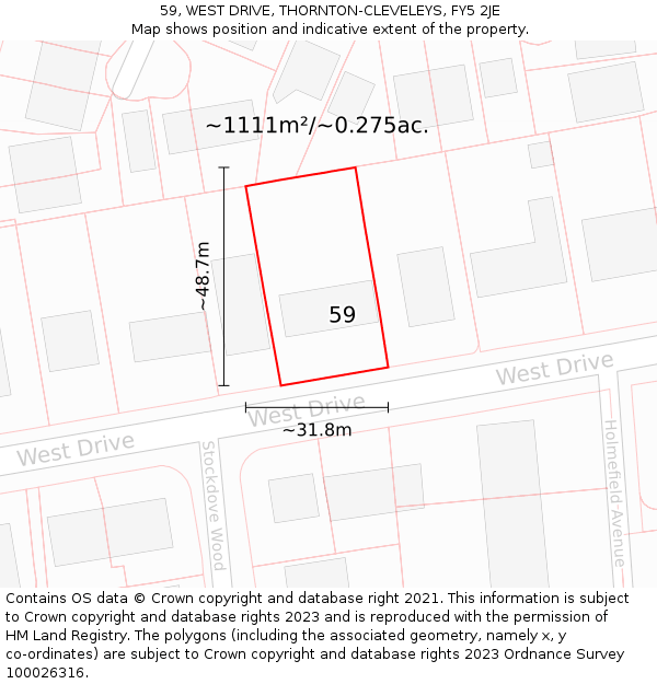 59, WEST DRIVE, THORNTON-CLEVELEYS, FY5 2JE: Plot and title map