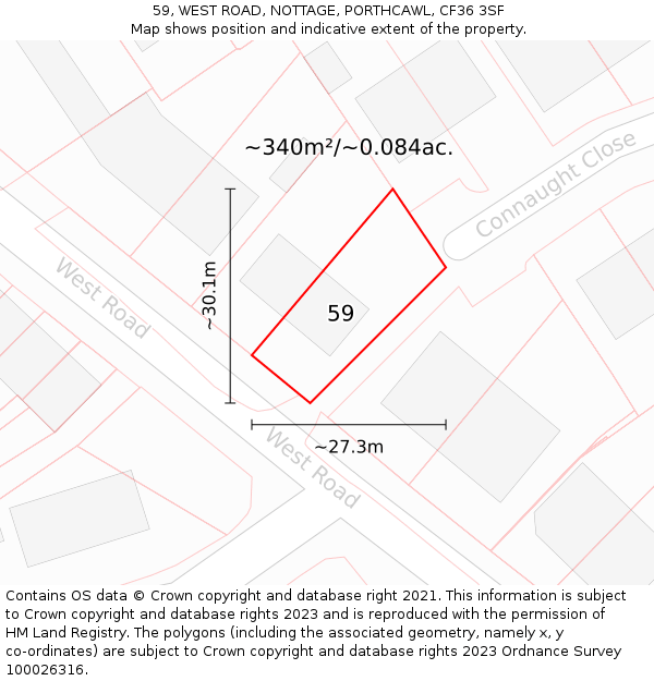 59, WEST ROAD, NOTTAGE, PORTHCAWL, CF36 3SF: Plot and title map