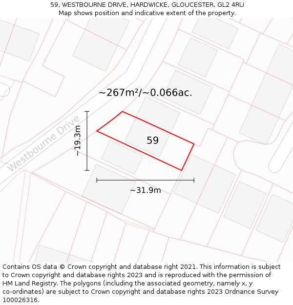 59, WESTBOURNE DRIVE, HARDWICKE, GLOUCESTER, GL2 4RU: Plot and title map