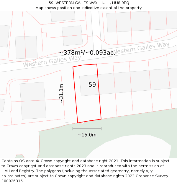 59, WESTERN GAILES WAY, HULL, HU8 9EQ: Plot and title map