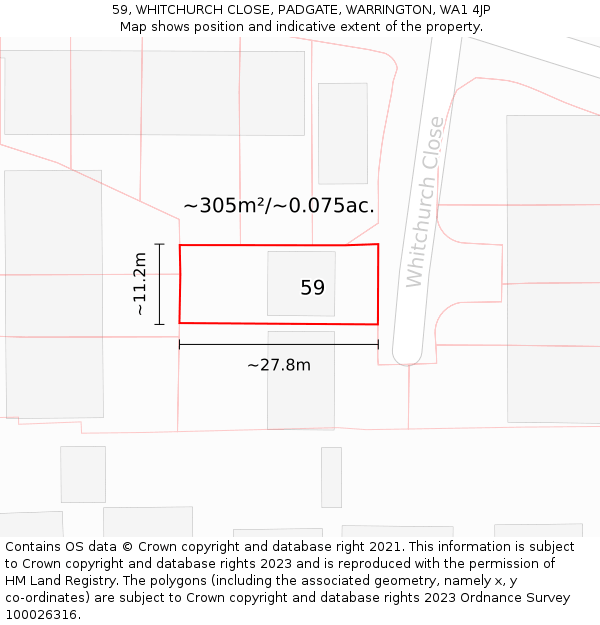 59, WHITCHURCH CLOSE, PADGATE, WARRINGTON, WA1 4JP: Plot and title map