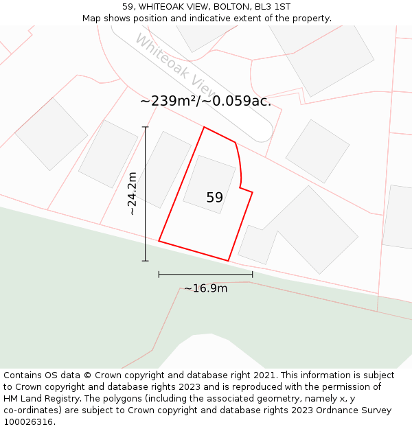 59, WHITEOAK VIEW, BOLTON, BL3 1ST: Plot and title map