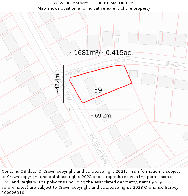59, WICKHAM WAY, BECKENHAM, BR3 3AH: Plot and title map