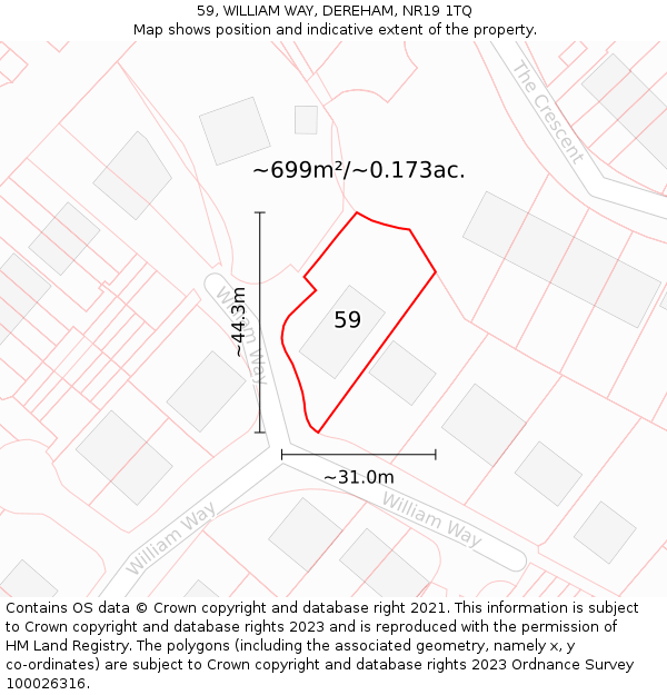 59, WILLIAM WAY, DEREHAM, NR19 1TQ: Plot and title map