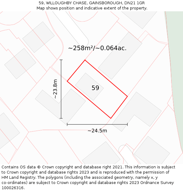 59, WILLOUGHBY CHASE, GAINSBOROUGH, DN21 1GR: Plot and title map
