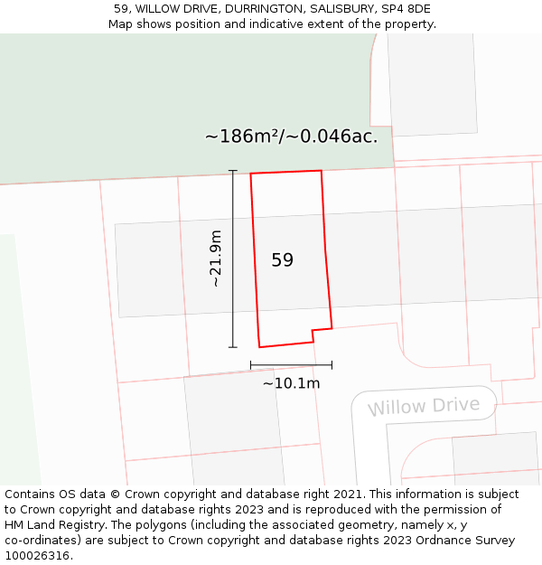 59, WILLOW DRIVE, DURRINGTON, SALISBURY, SP4 8DE: Plot and title map