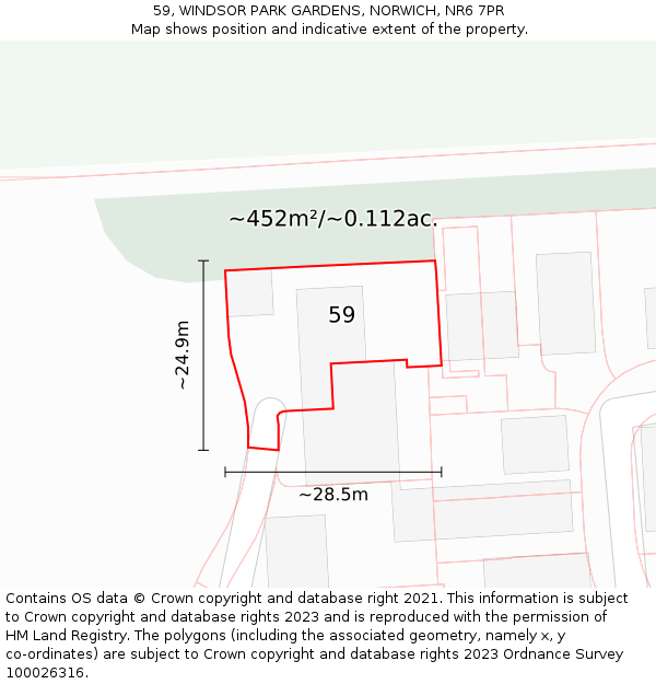 59, WINDSOR PARK GARDENS, NORWICH, NR6 7PR: Plot and title map
