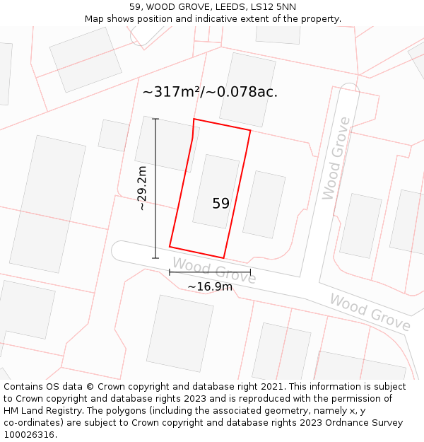 59, WOOD GROVE, LEEDS, LS12 5NN: Plot and title map