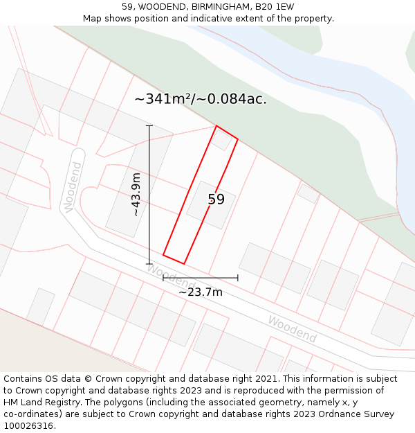 59, WOODEND, BIRMINGHAM, B20 1EW: Plot and title map