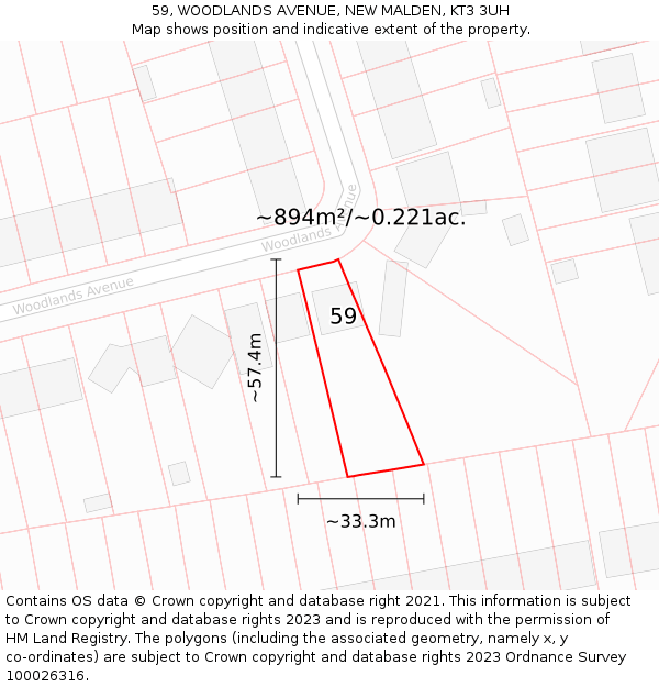 59, WOODLANDS AVENUE, NEW MALDEN, KT3 3UH: Plot and title map