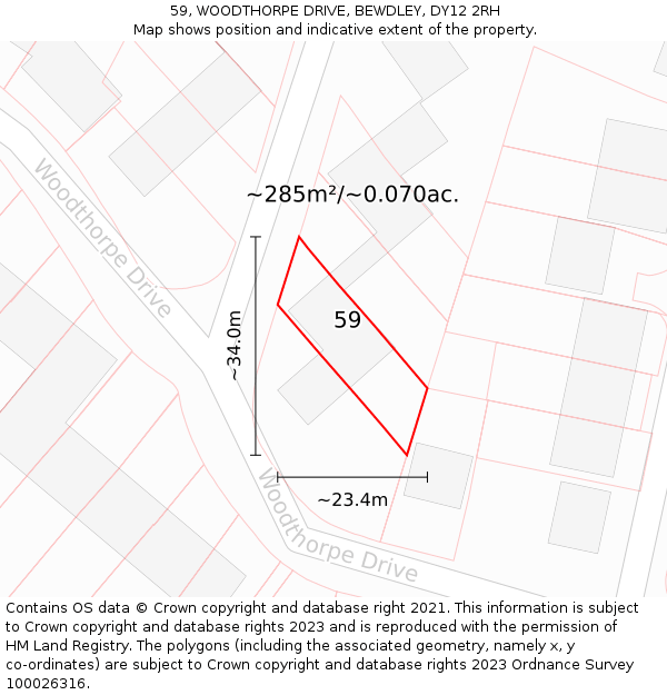 59, WOODTHORPE DRIVE, BEWDLEY, DY12 2RH: Plot and title map