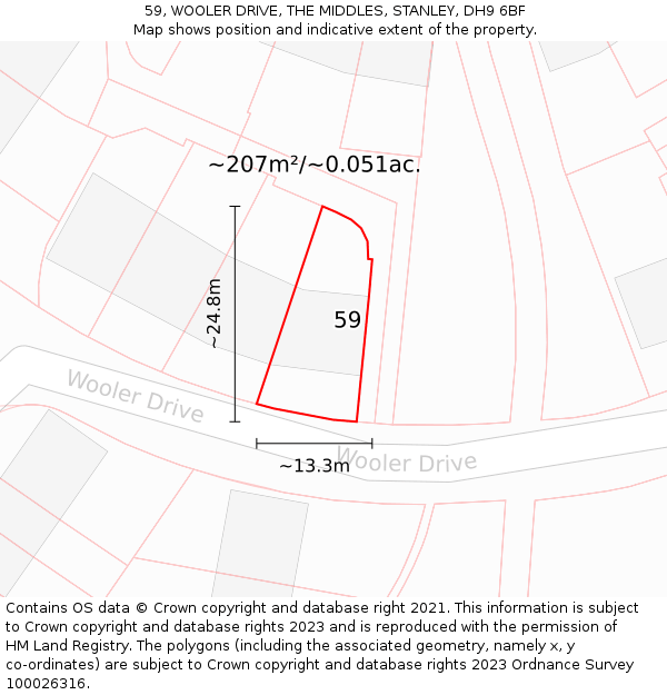 59, WOOLER DRIVE, THE MIDDLES, STANLEY, DH9 6BF: Plot and title map