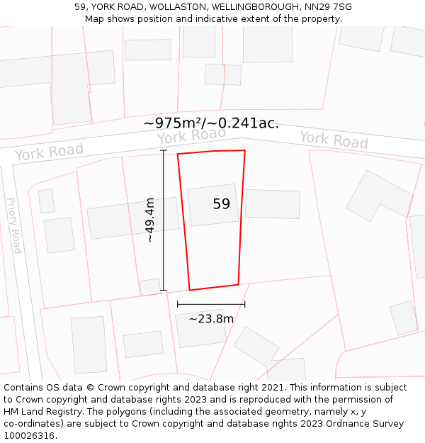 59, YORK ROAD, WOLLASTON, WELLINGBOROUGH, NN29 7SG: Plot and title map