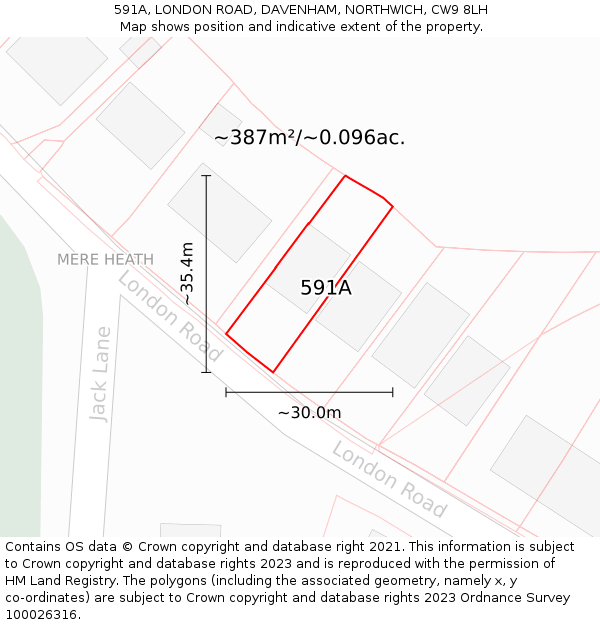 591A, LONDON ROAD, DAVENHAM, NORTHWICH, CW9 8LH: Plot and title map