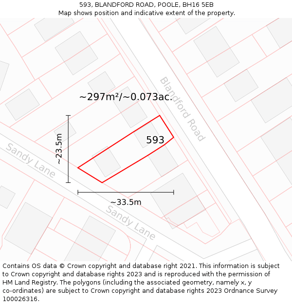 593, BLANDFORD ROAD, POOLE, BH16 5EB: Plot and title map