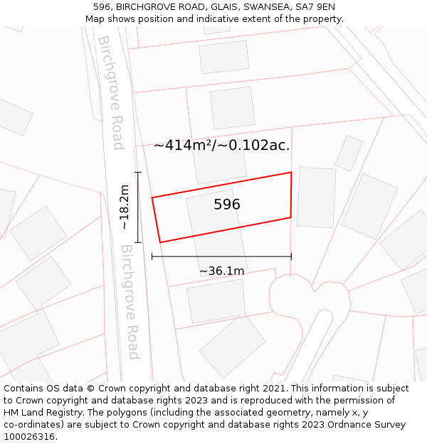 596, BIRCHGROVE ROAD, GLAIS, SWANSEA, SA7 9EN: Plot and title map