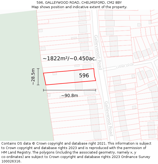 596, GALLEYWOOD ROAD, CHELMSFORD, CM2 8BY: Plot and title map